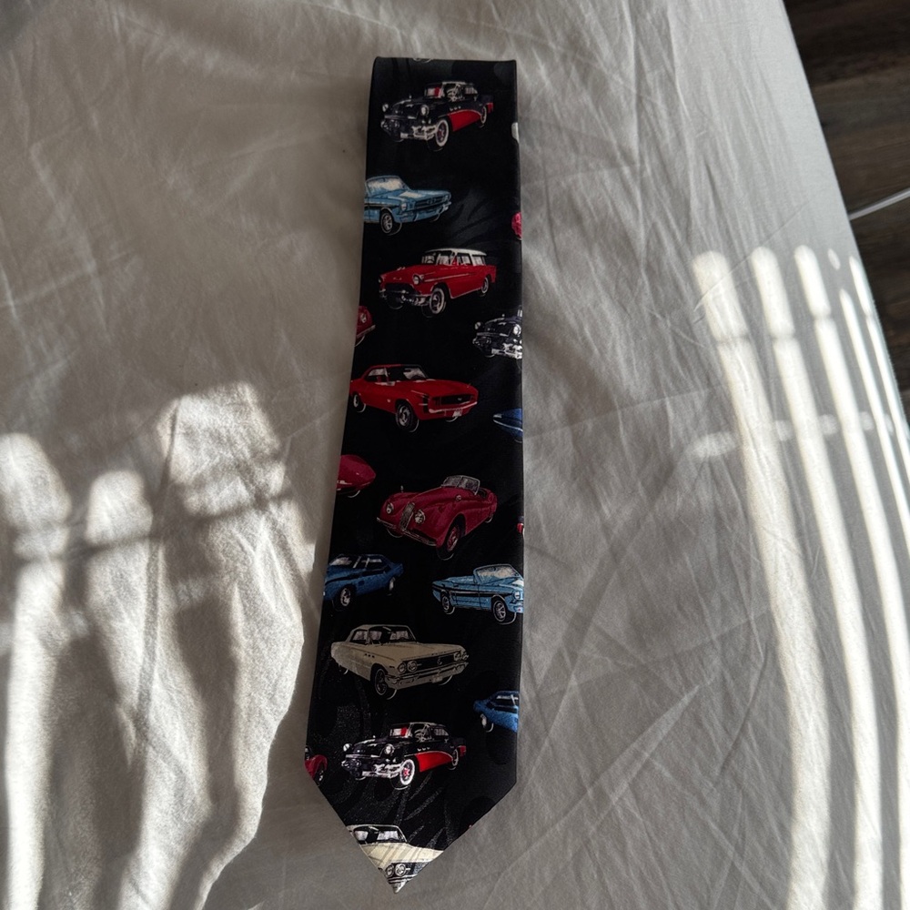 Classic Car Patterned Black Tie